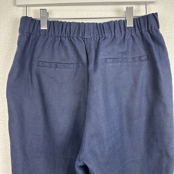 J Crew Easy Pants Womens Size 4 Navy Stretch Linen Trousers Ankle Preppy Comfort - Picture 6 of 11